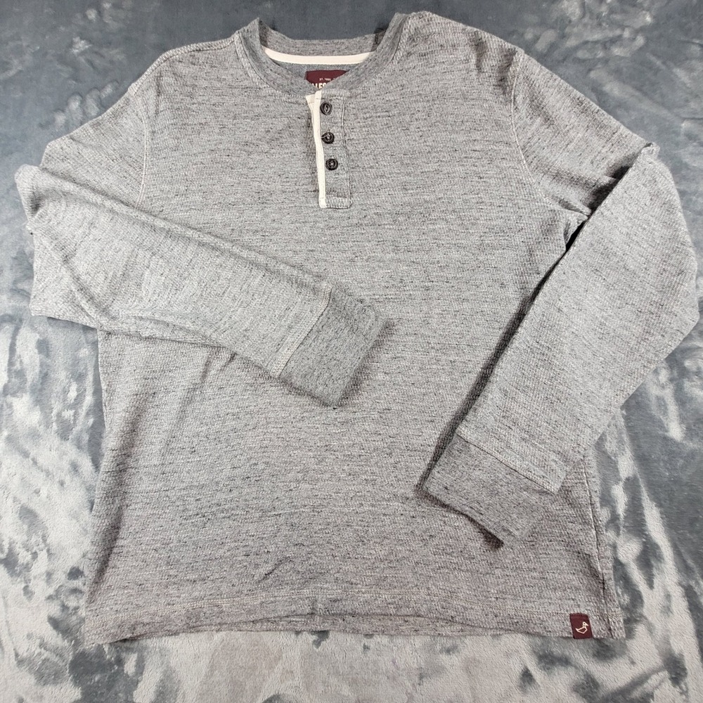 Alesbury Mens Long Sleeve Henley Shirt Gray Cotton Textured Size Medium